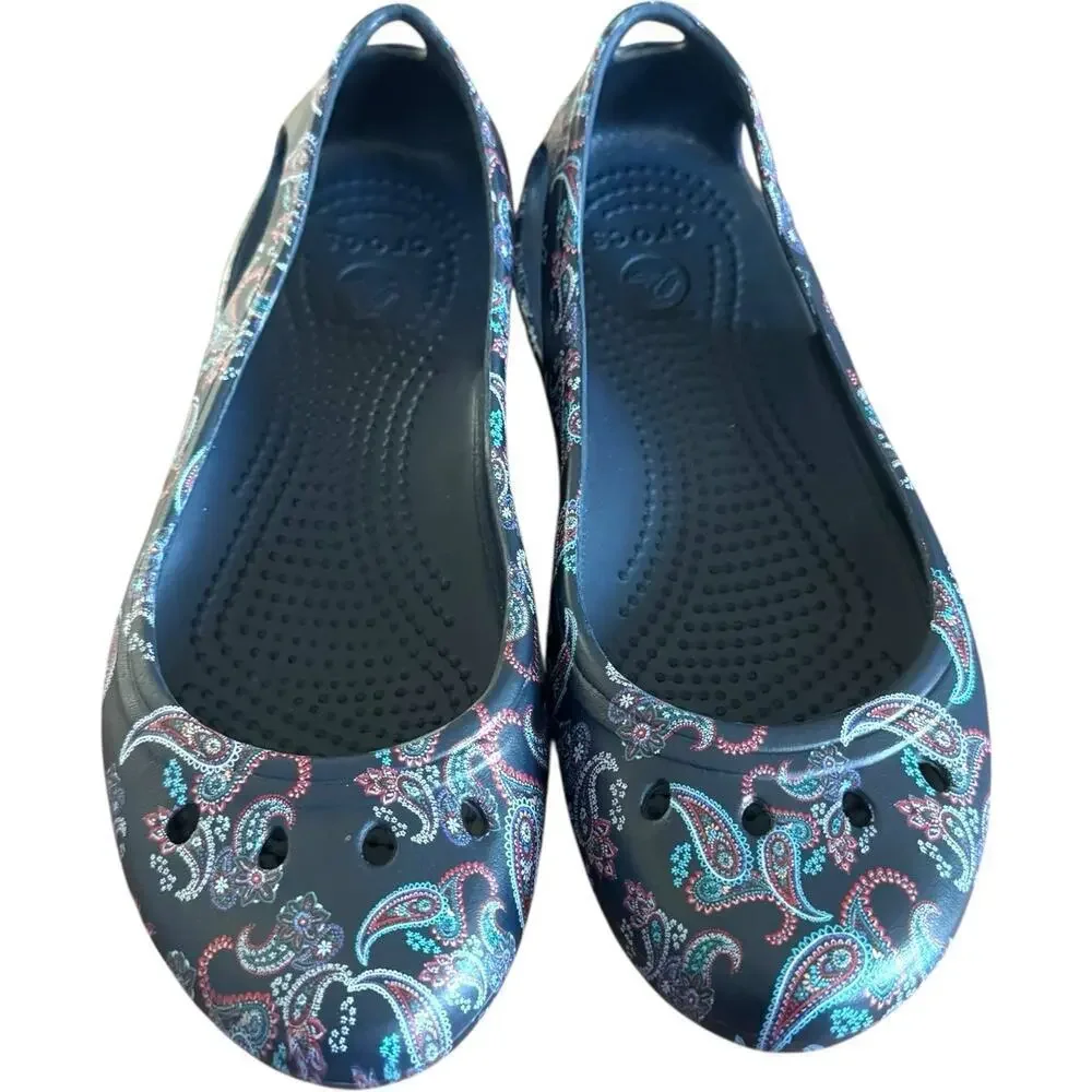 Crocs Kadee Floral Comfort Flats Paisley Floral Navy Women’s Size 6